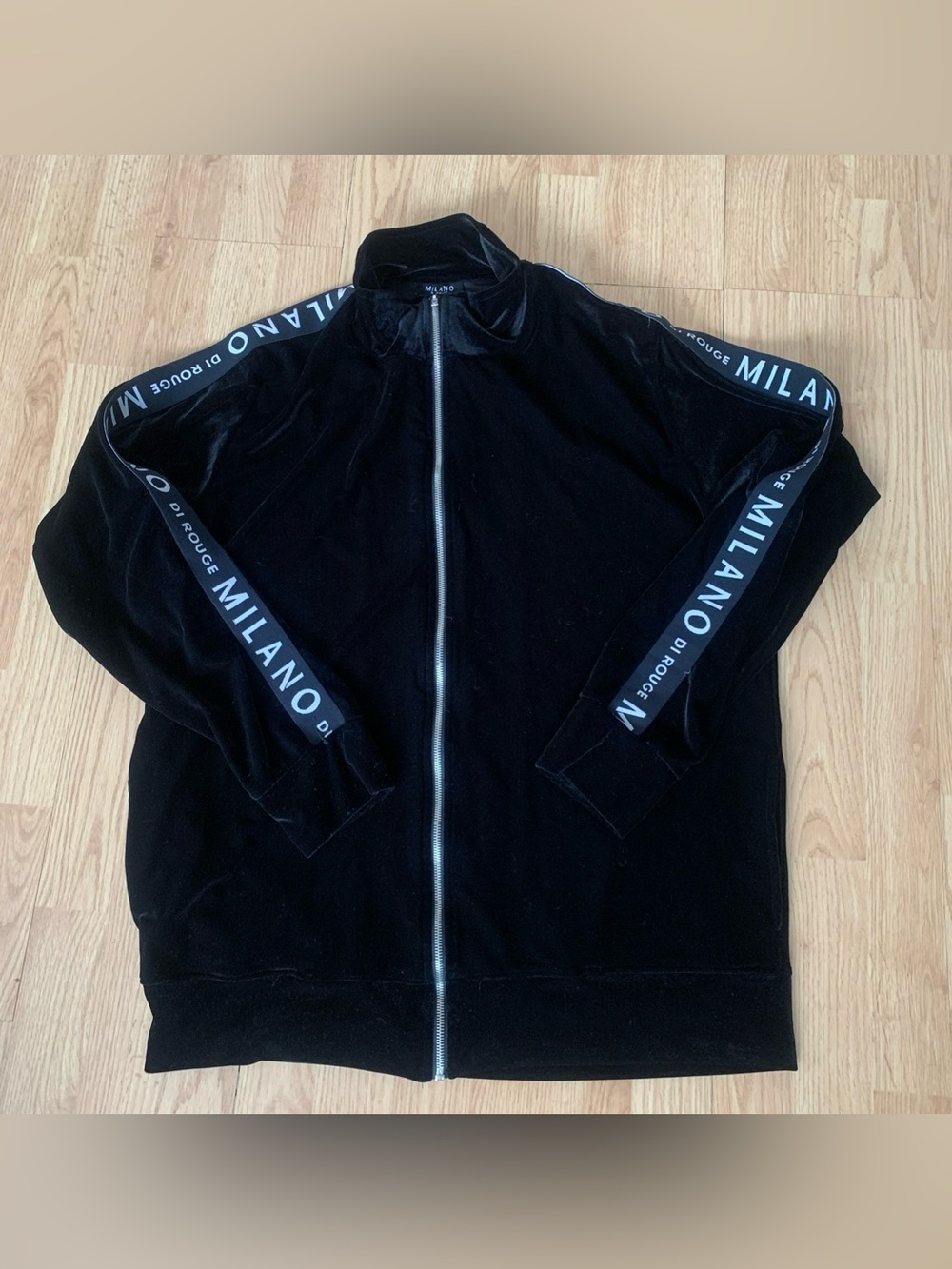 Milano Di Rouge Black Velour Tracksuit Jacket Full Zip Top Size XXL Unisex
